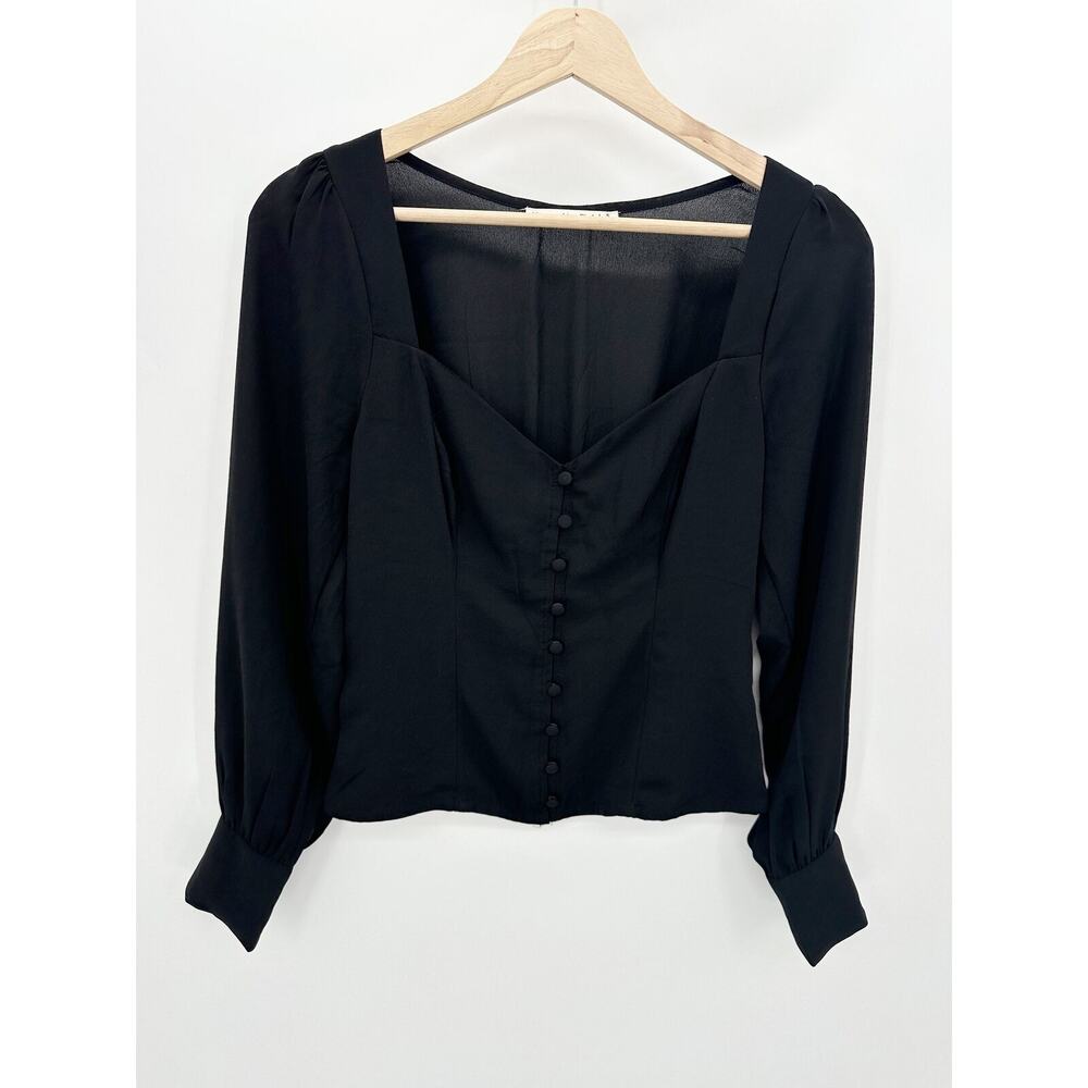 Abercrombie‎ & Fitch Black Sweetheart Button Through Long Sleeve Blouse Small